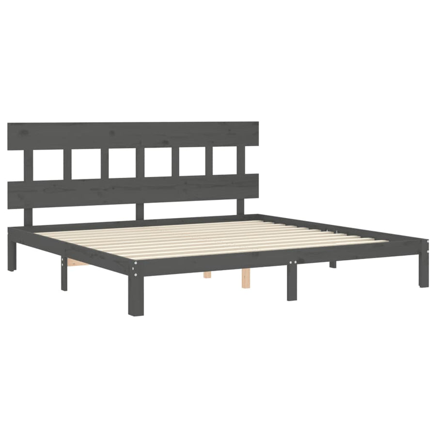 Bedframe met hoofdbord massief hout grijs 200x200 cm 200 x 200 cm Grijs met hoofdbord