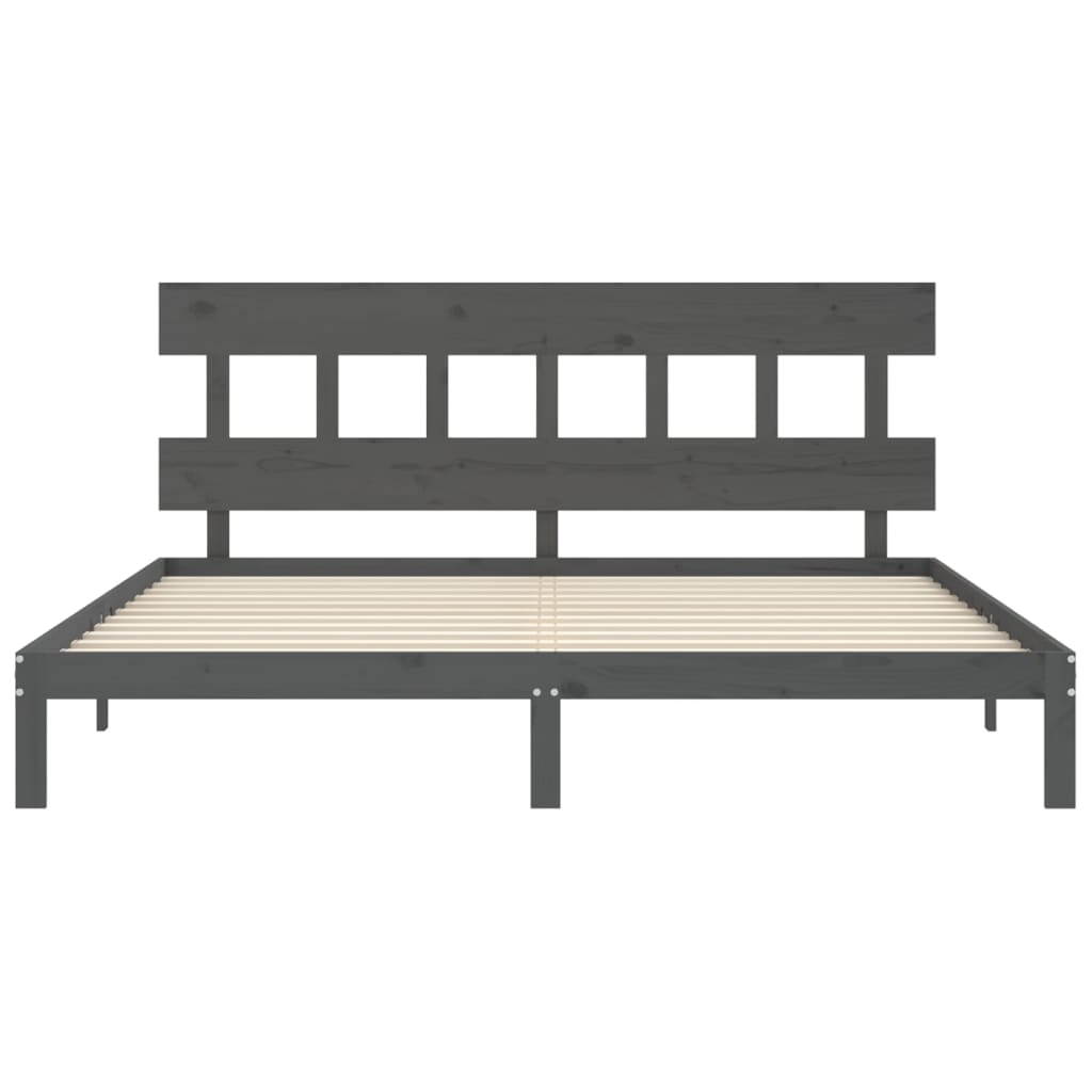 Bedframe met hoofdbord massief hout grijs 200x200 cm 200 x 200 cm Grijs met hoofdbord