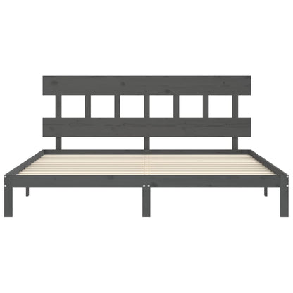 Bedframe met hoofdbord massief hout grijs 200x200 cm 200 x 200 cm Grijs met hoofdbord