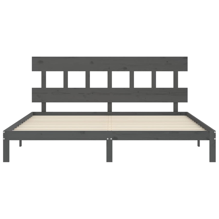 Bedframe met hoofdbord massief hout grijs 200x200 cm 200 x 200 cm Grijs met hoofdbord