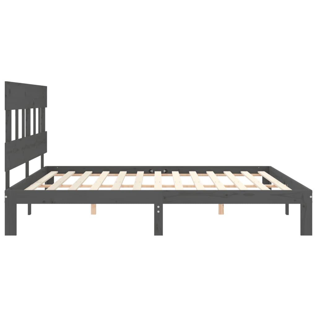 Bedframe met hoofdbord massief hout grijs 200x200 cm 200 x 200 cm Grijs met hoofdbord