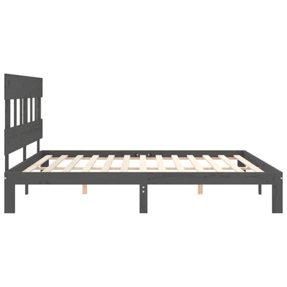 Bedframe met hoofdbord massief hout grijs 200x200 cm 200 x 200 cm Grijs met hoofdbord