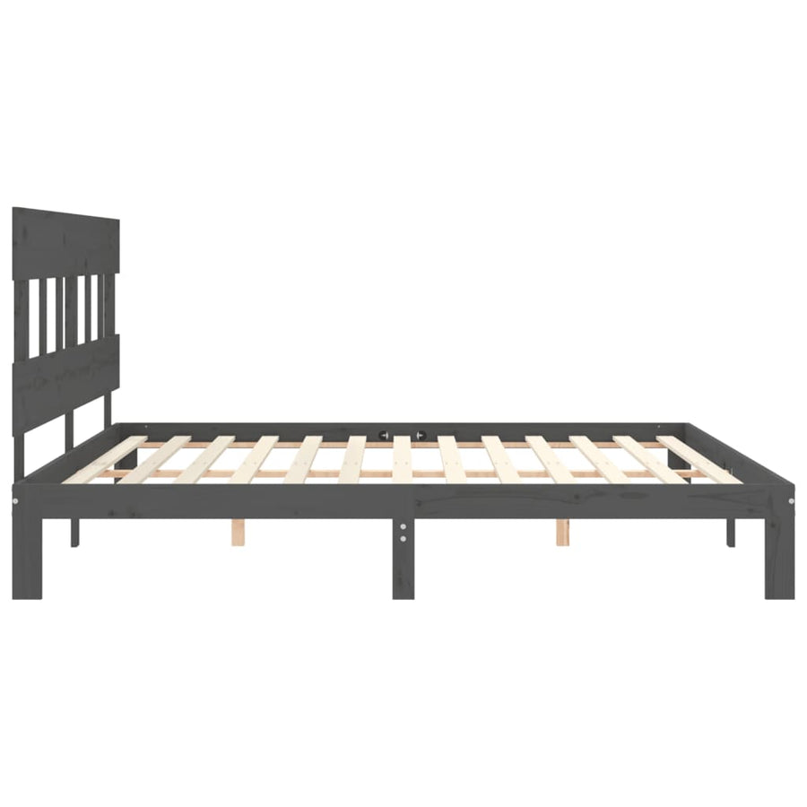 Bedframe met hoofdbord massief hout grijs 200x200 cm 200 x 200 cm Grijs met hoofdbord