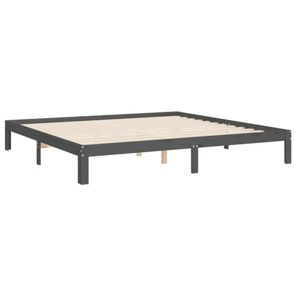 Bedframe met hoofdbord massief hout grijs 200x200 cm 200 x 200 cm Grijs met hoofdbord