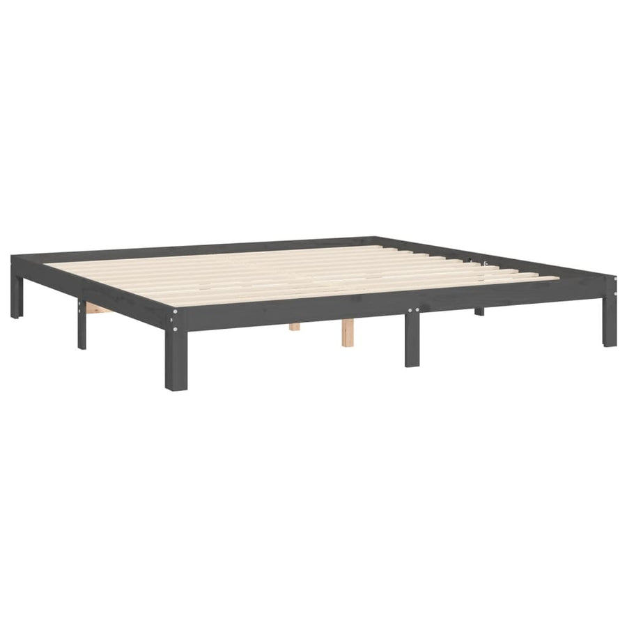Bedframe met hoofdbord massief hout grijs 200x200 cm 200 x 200 cm Grijs met hoofdbord