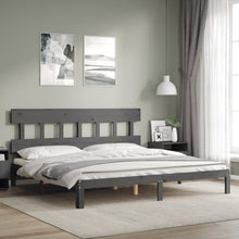 Bedframe met hoofdbord massief hout grijs 200x200 cm 200 x 200 cm Grijs met hoofdbord