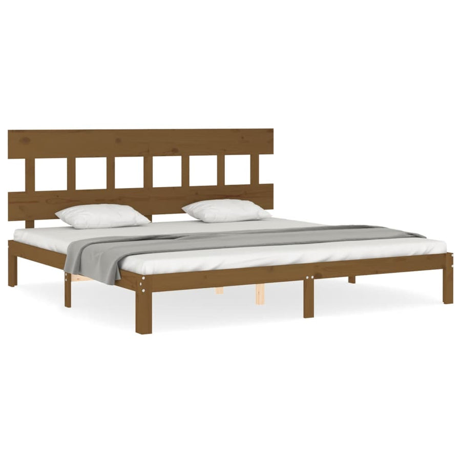 Bedframe met hoofdbord massief hout honingbruin 200x200 cm 200 x 200 cm Honingbruin met hoofdbord