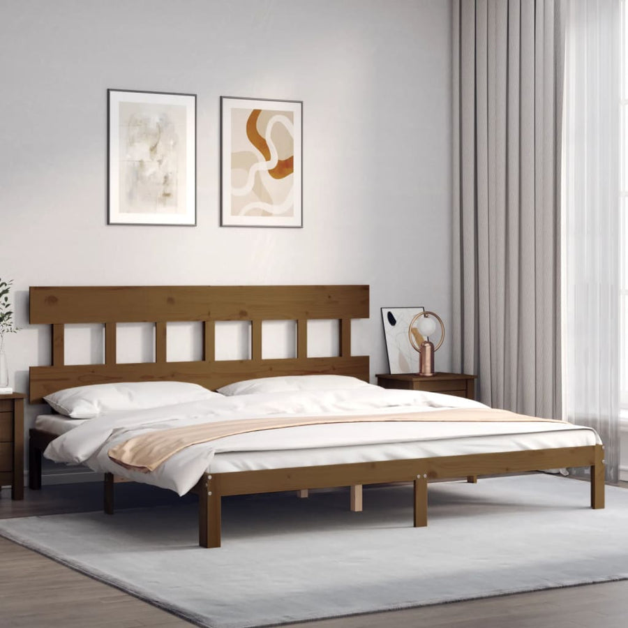 Bedframe met hoofdbord massief hout honingbruin 200x200 cm 200 x 200 cm Honingbruin met hoofdbord