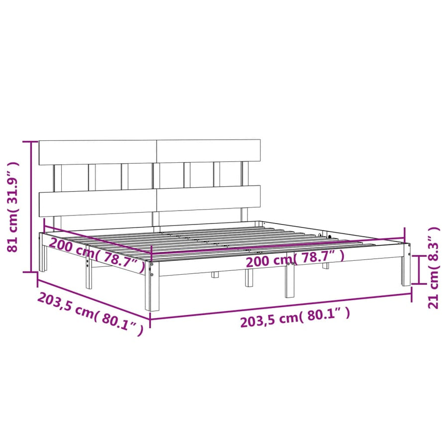 Bedframe met hoofdbord massief hout honingbruin 200x200 cm 200 x 200 cm Honingbruin met hoofdbord