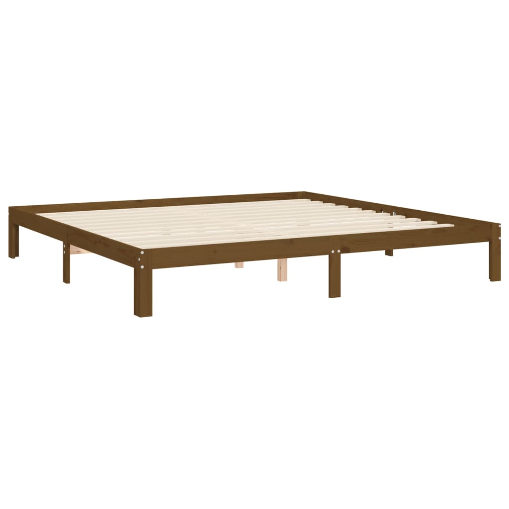 Bedframe met hoofdbord massief hout honingbruin 200x200 cm 200 x 200 cm Honingbruin met hoofdbord
