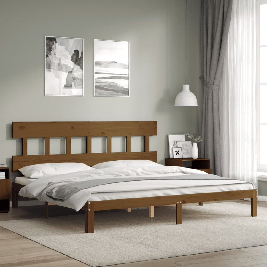 Bedframe met hoofdbord massief hout honingbruin 200x200 cm 200 x 200 cm Honingbruin met hoofdbord
