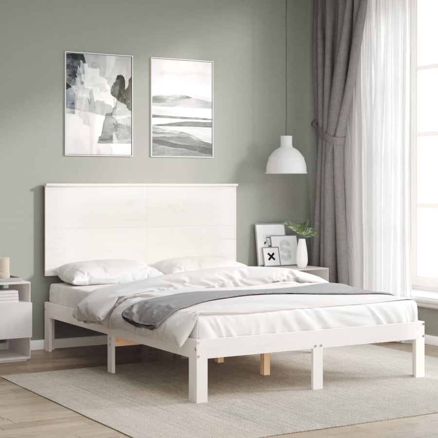Bedframe Met Hoofdbord Massief Hout 4Ft Small Double 120 x 190 cm Wit