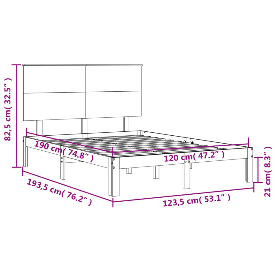 Bedframe Met Hoofdbord Massief Hout 4Ft Small Double 120 x 190 cm Wit