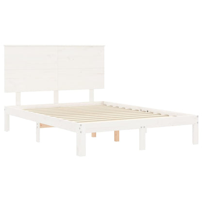 Bedframe Met Hoofdbord Massief Hout 4Ft Small Double 120 x 190 cm Wit