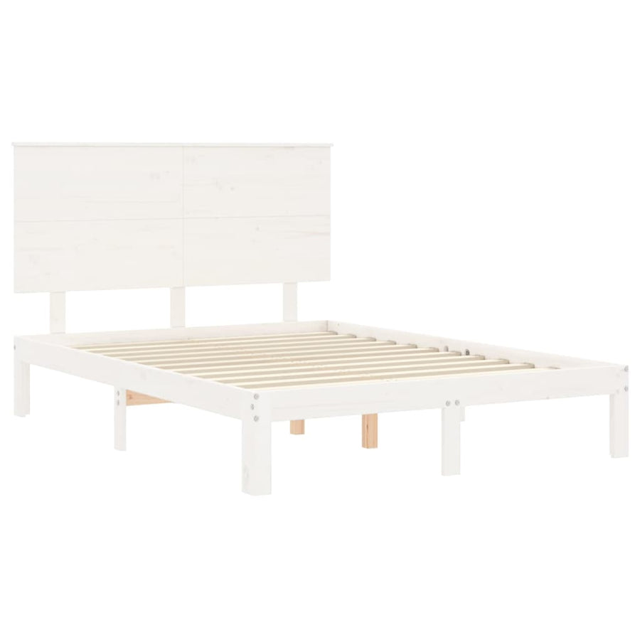 Bedframe Met Hoofdbord Massief Hout 4Ft Small Double 120 x 190 cm Wit