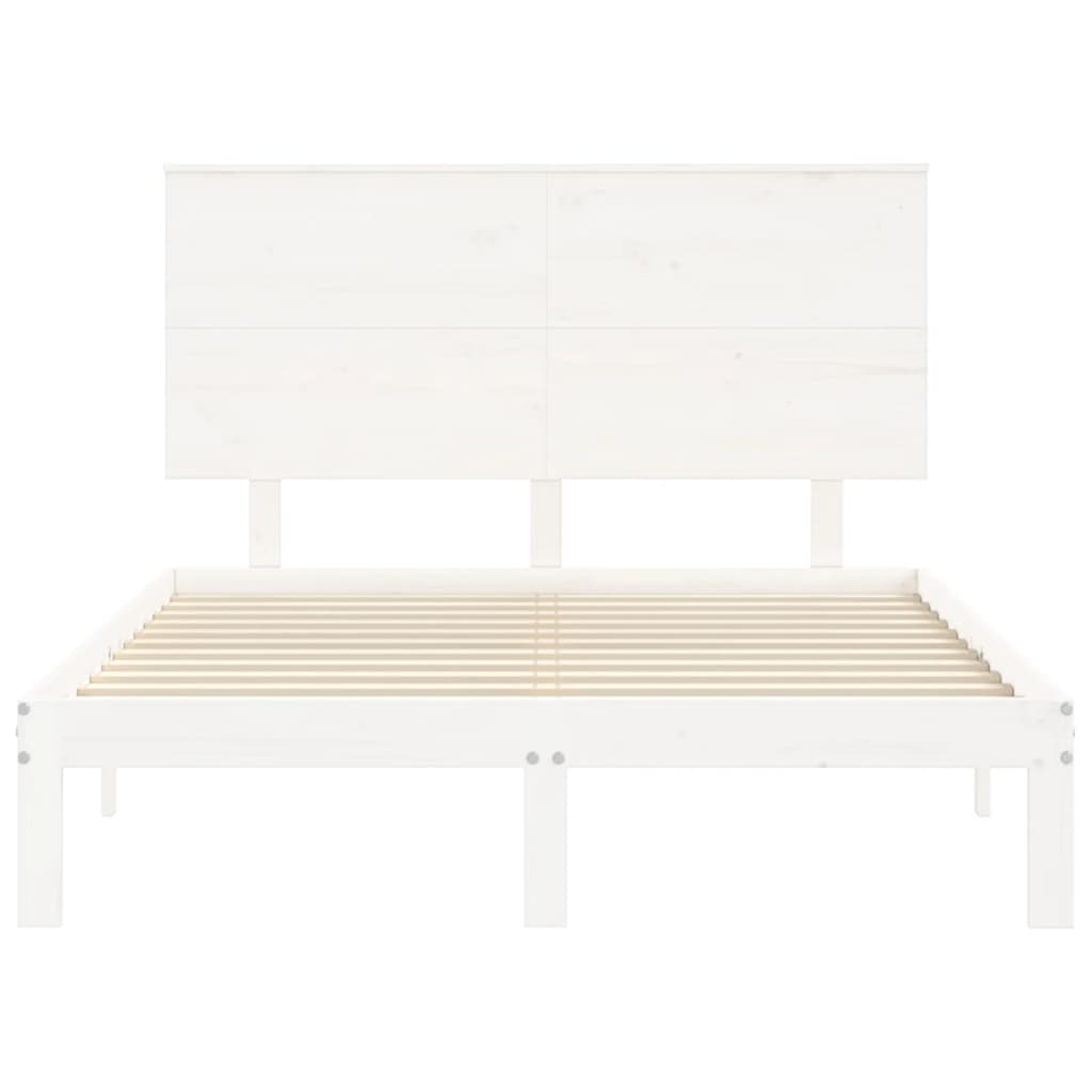 Bedframe Met Hoofdbord Massief Hout 4Ft Small Double 120 x 190 cm Wit