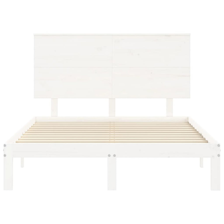 Bedframe Met Hoofdbord Massief Hout 4Ft Small Double 120 x 190 cm Wit