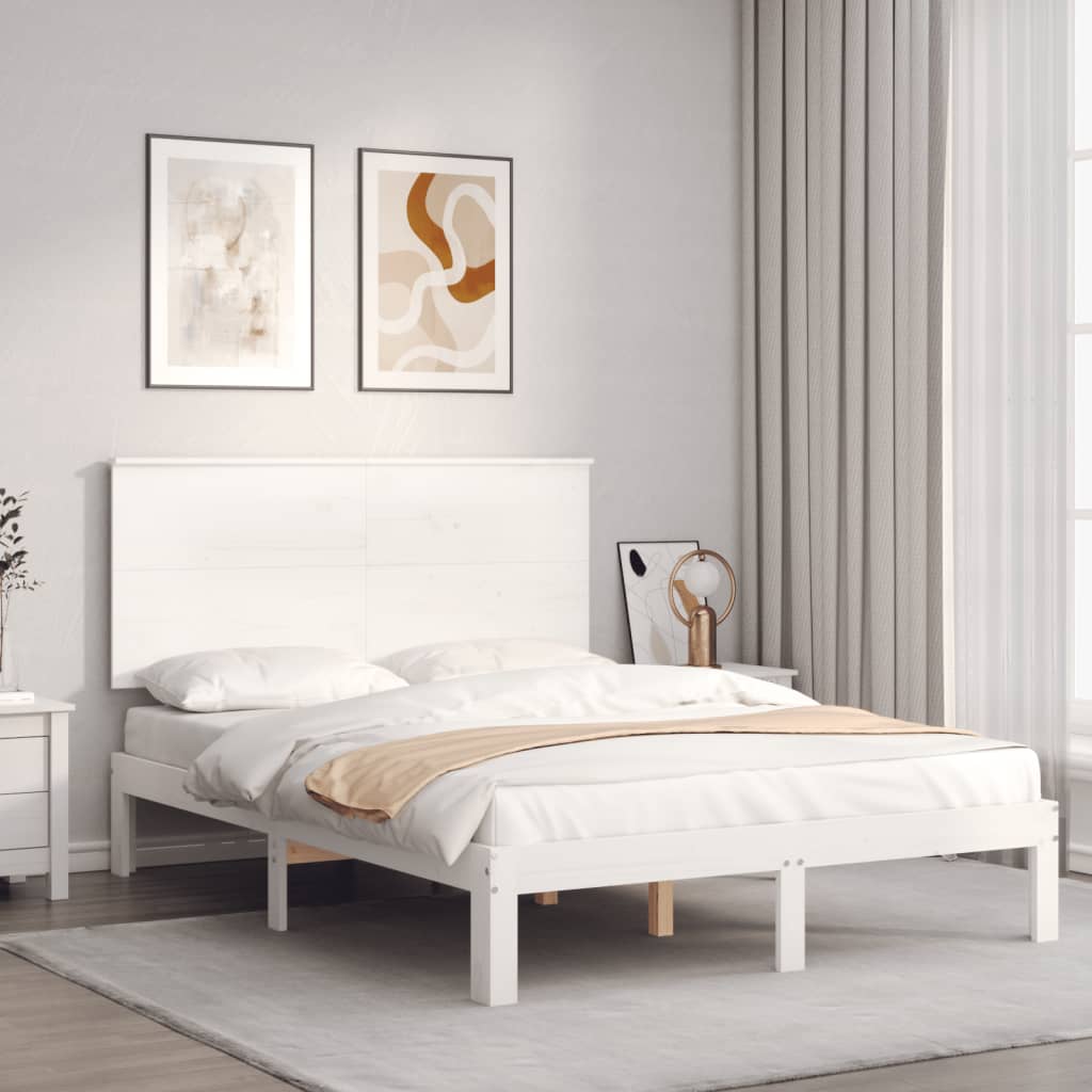 Bedframe Met Hoofdbord Massief Hout 4Ft Small Double 120 x 190 cm Wit