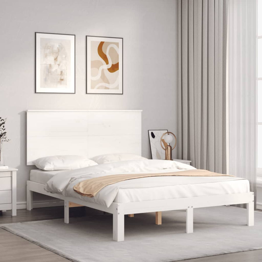 Bedframe Met Hoofdbord Massief Hout 4Ft Small Double 120 x 190 cm Wit