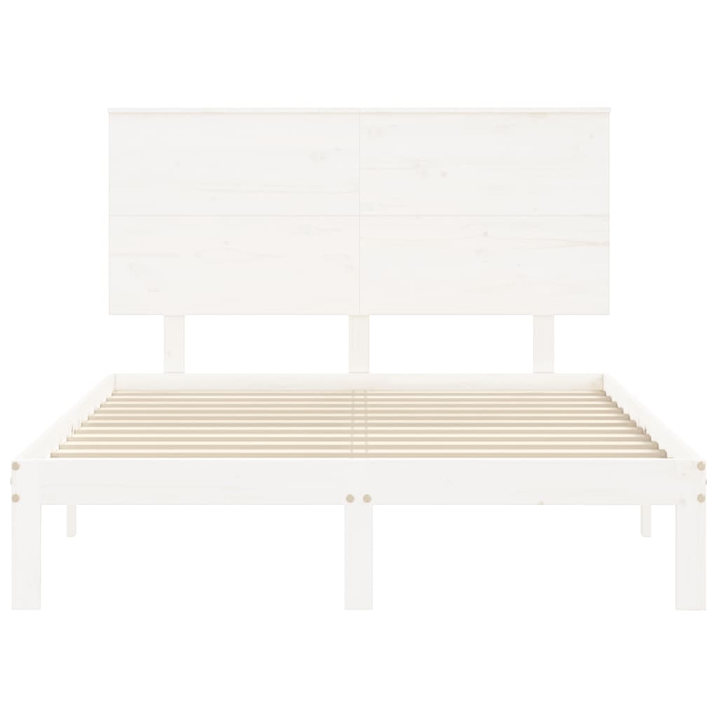Bedframe Met Hoofdbord Massief Hout 140 x 190 cm Wit