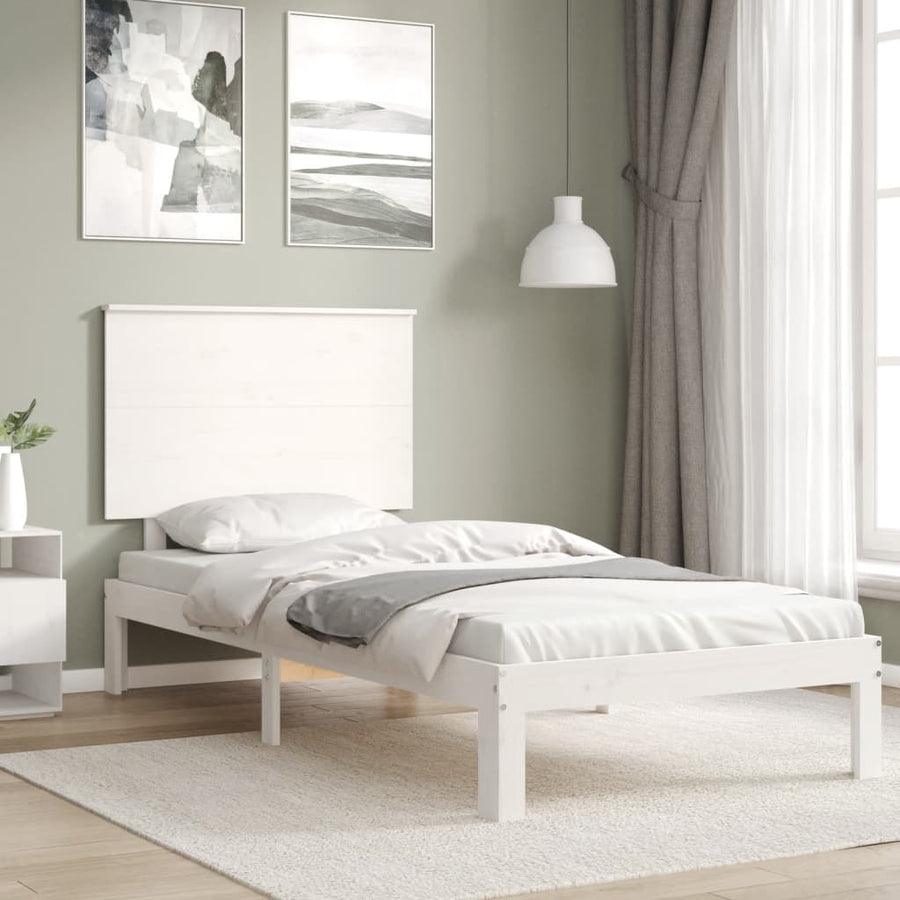 Bedframe Met Hoofdbord Massief Hout 90 x 200 cm Wit