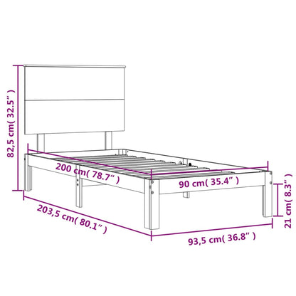 Bedframe Met Hoofdbord Massief Hout 90 x 200 cm Wit