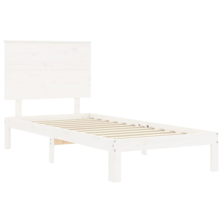 Bedframe Met Hoofdbord Massief Hout 90 x 200 cm Wit