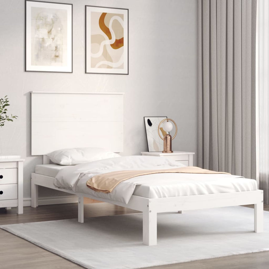 Bedframe Met Hoofdbord Massief Hout 90 x 200 cm Wit