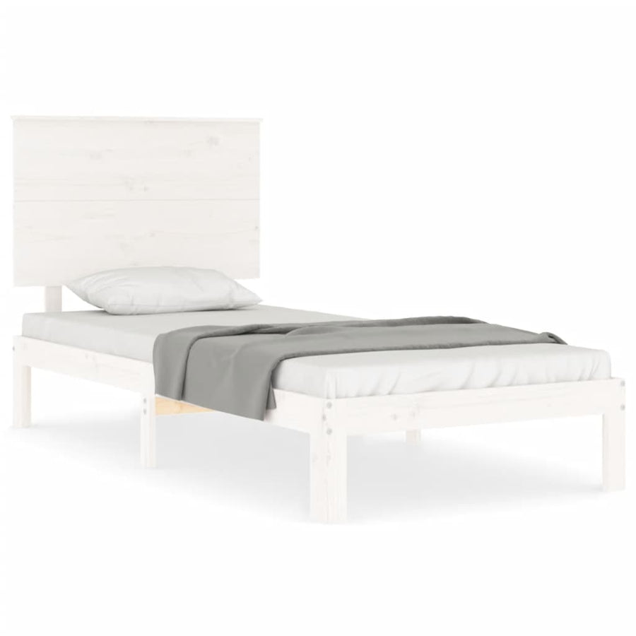 Bedframe Met Hoofdbord Massief Hout 100 x 200 cm Wit