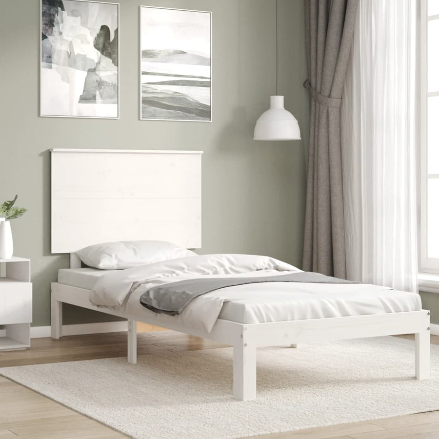 Bedframe Met Hoofdbord Massief Hout 100 x 200 cm Wit