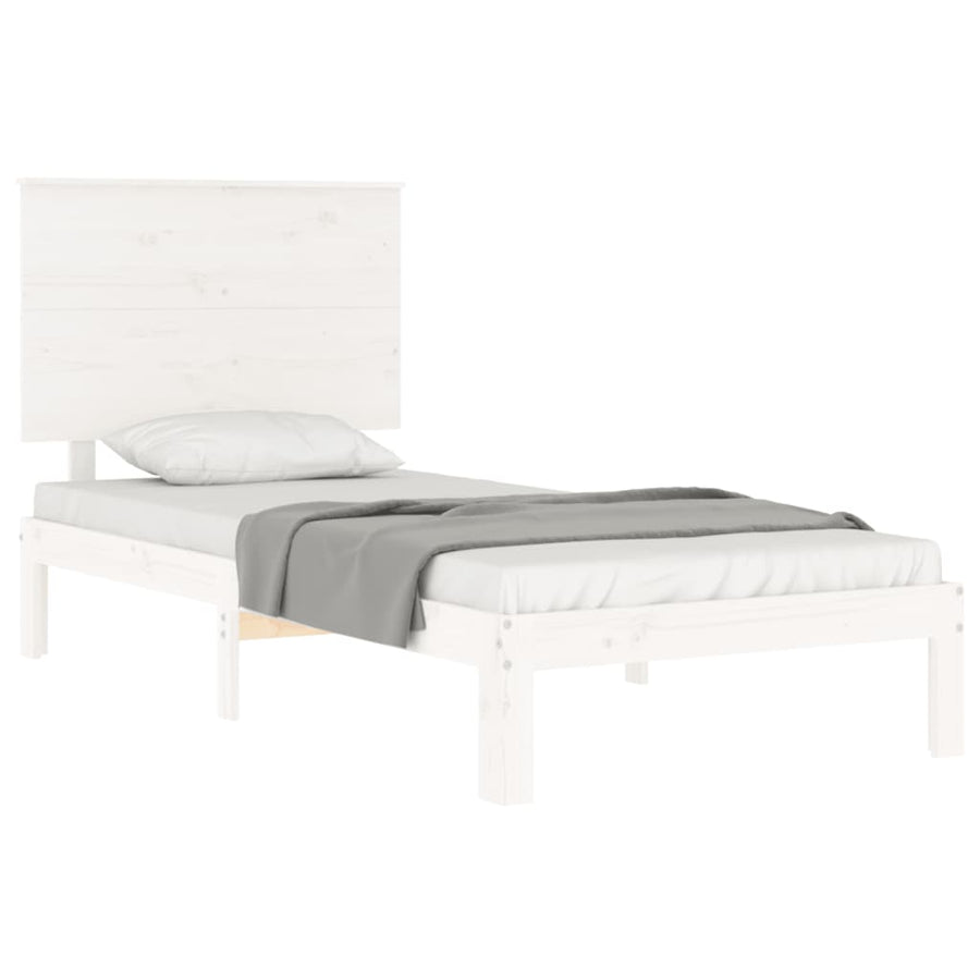 Bedframe Met Hoofdbord Massief Hout 100 x 200 cm Wit