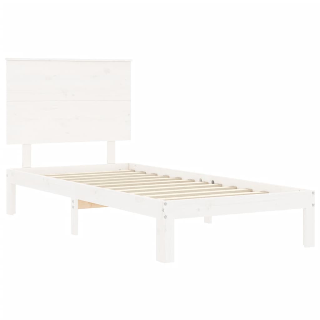 Bedframe Met Hoofdbord Massief Hout 100 x 200 cm Wit
