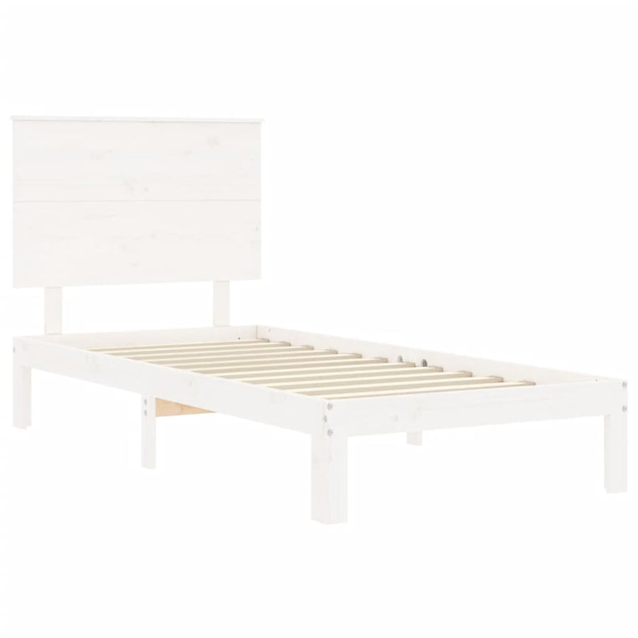 Bedframe Met Hoofdbord Massief Hout 100 x 200 cm Wit