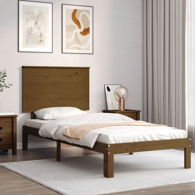 Bedframe Met Hoofdbord Massief Hout 100 x 200 cm Honingbruin