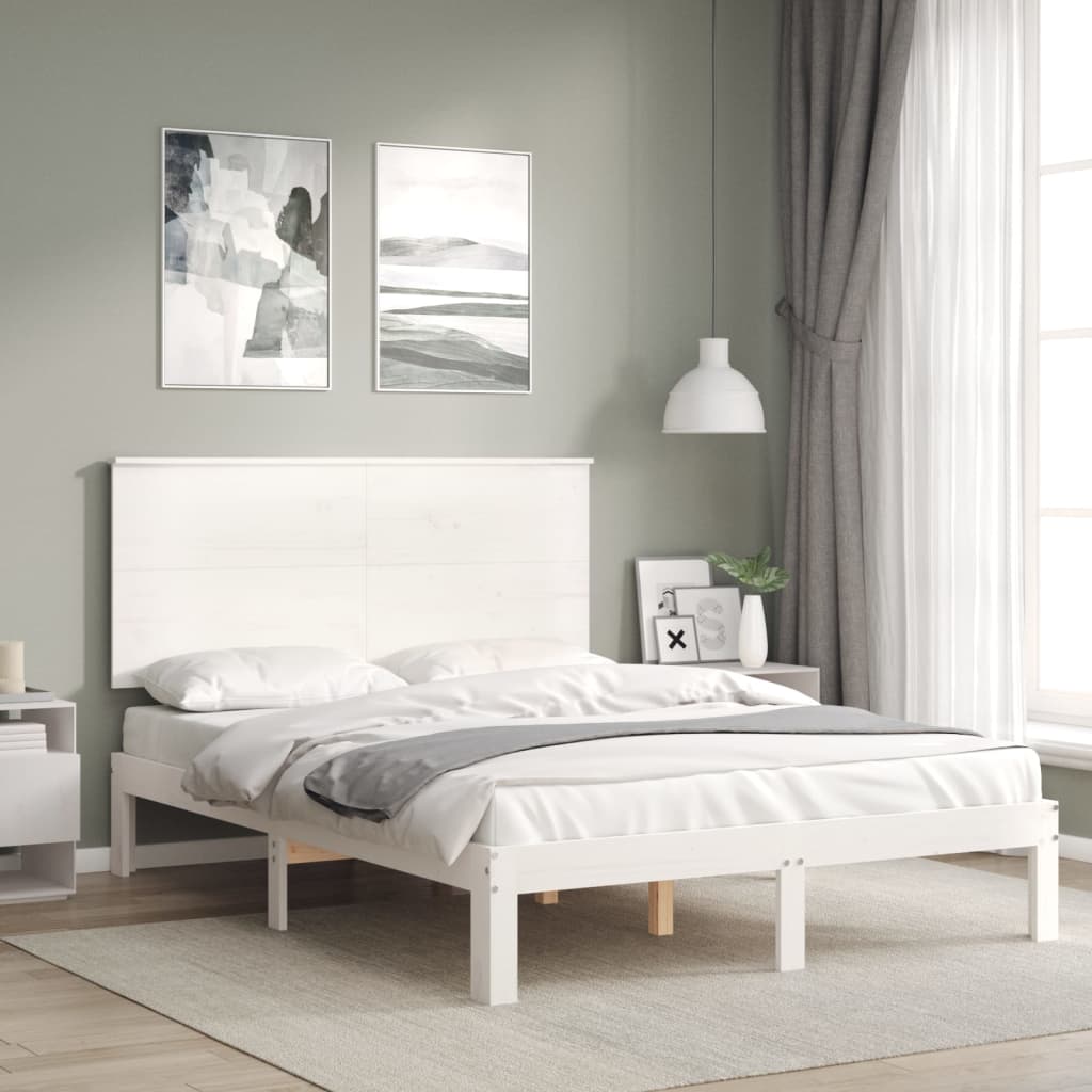 Bedframe Met Hoofdbord Massief Hout 120 x 200 cm Wit