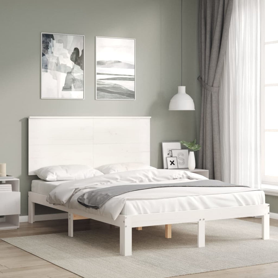 Bedframe Met Hoofdbord Massief Hout 120 x 200 cm Wit