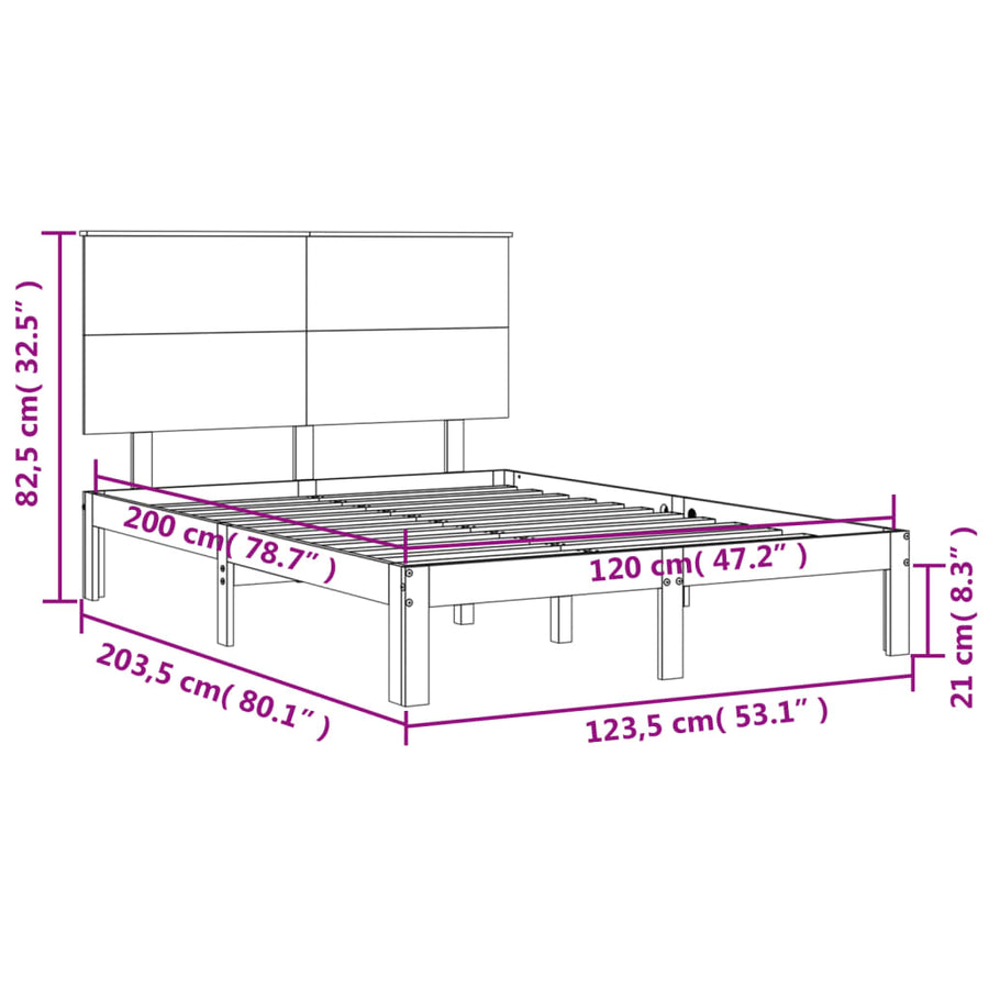 Bedframe Met Hoofdbord Massief Hout 120 x 200 cm Wit