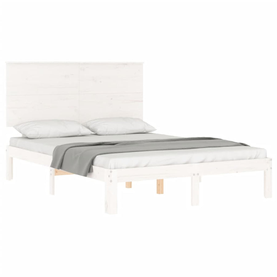 Bedframe Met Hoofdbord Massief Hout 120 x 200 cm Wit