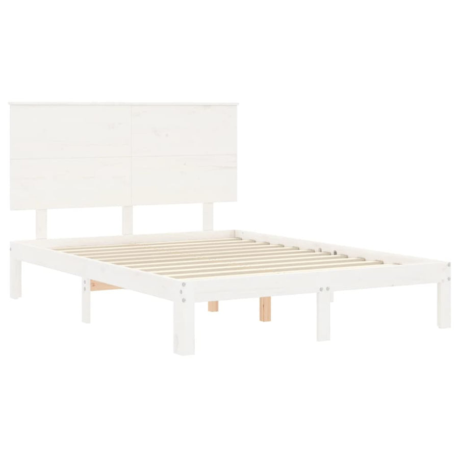 Bedframe Met Hoofdbord Massief Hout 120 x 200 cm Wit