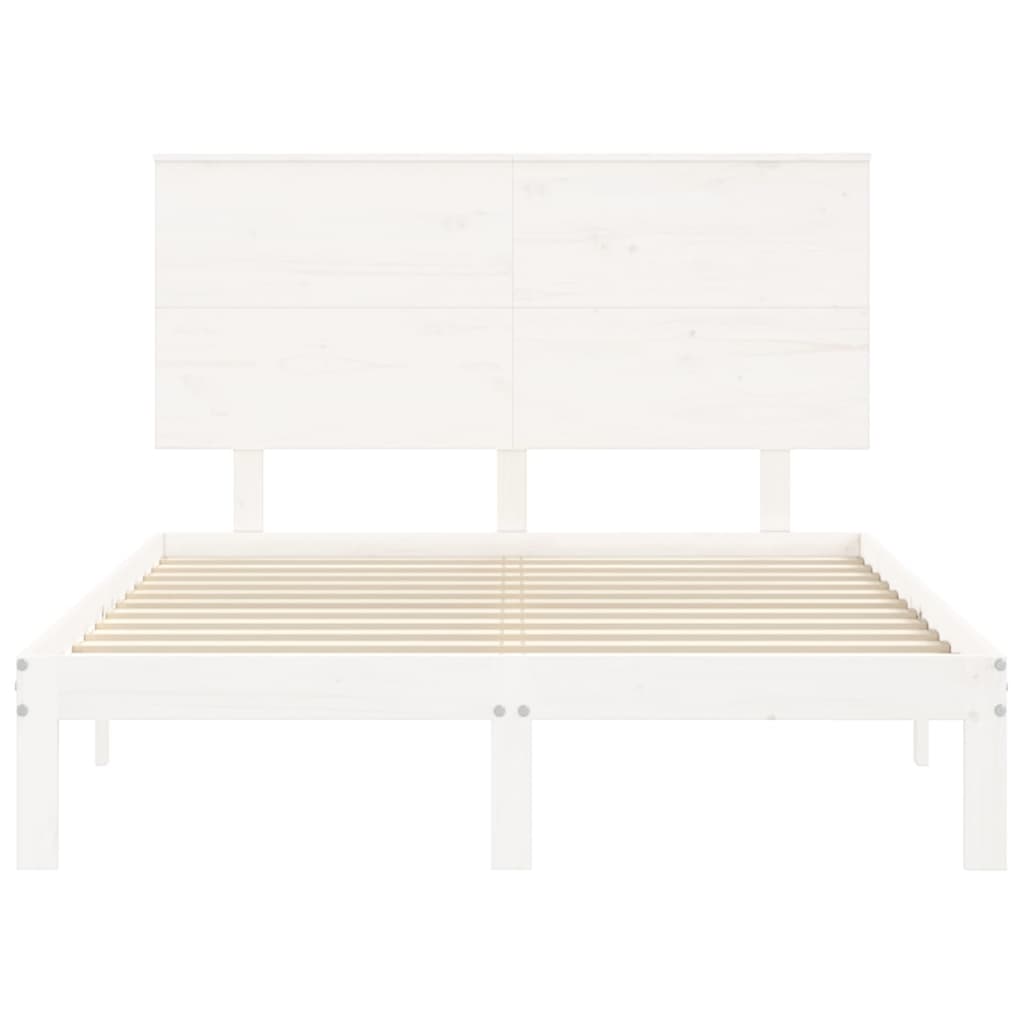 Bedframe Met Hoofdbord Massief Hout 140 x 200 cm Wit