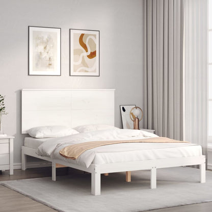 Bedframe Met Hoofdbord Massief Hout 140 x 200 cm Wit