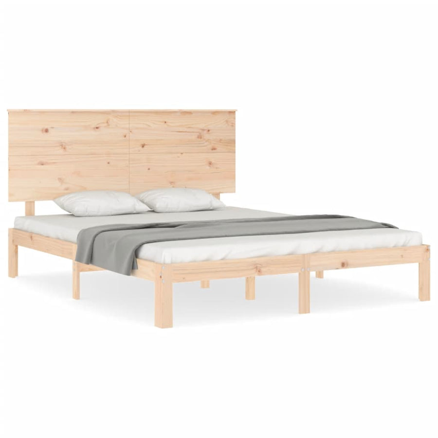 Bedframe Met Hoofdbord Massief Hout 5 Ft King Size 150 x 200 cm Naturel