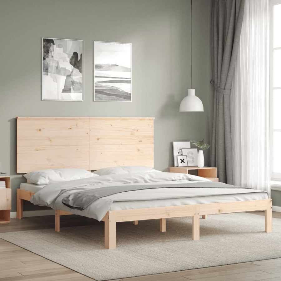 Bedframe Met Hoofdbord Massief Hout 5 Ft King Size 150 x 200 cm Naturel