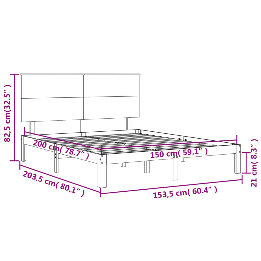 Bedframe Met Hoofdbord Massief Hout 5 Ft King Size 150 x 200 cm Naturel