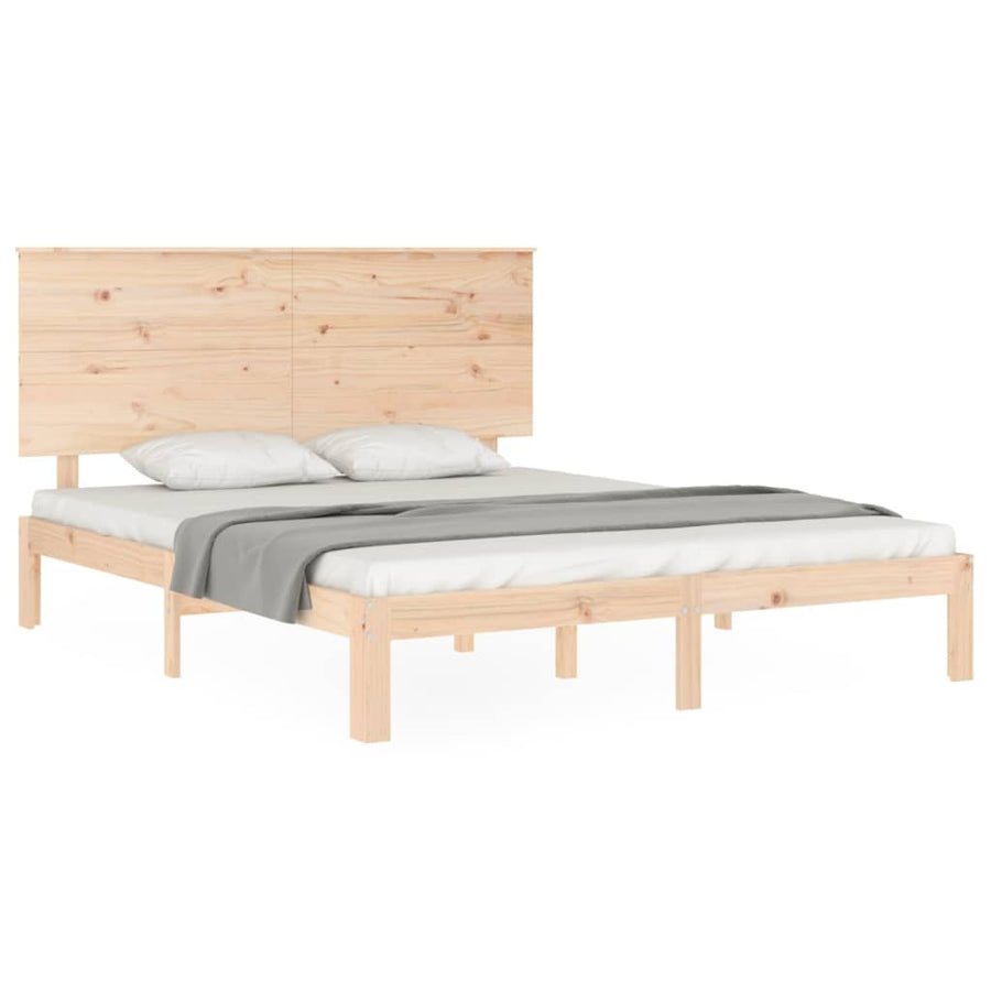 Bedframe Met Hoofdbord Massief Hout 5 Ft King Size 150 x 200 cm Naturel