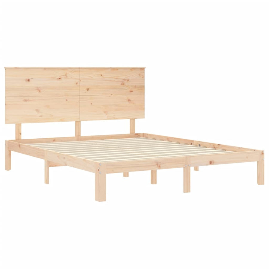 Bedframe Met Hoofdbord Massief Hout 5 Ft King Size 150 x 200 cm Naturel