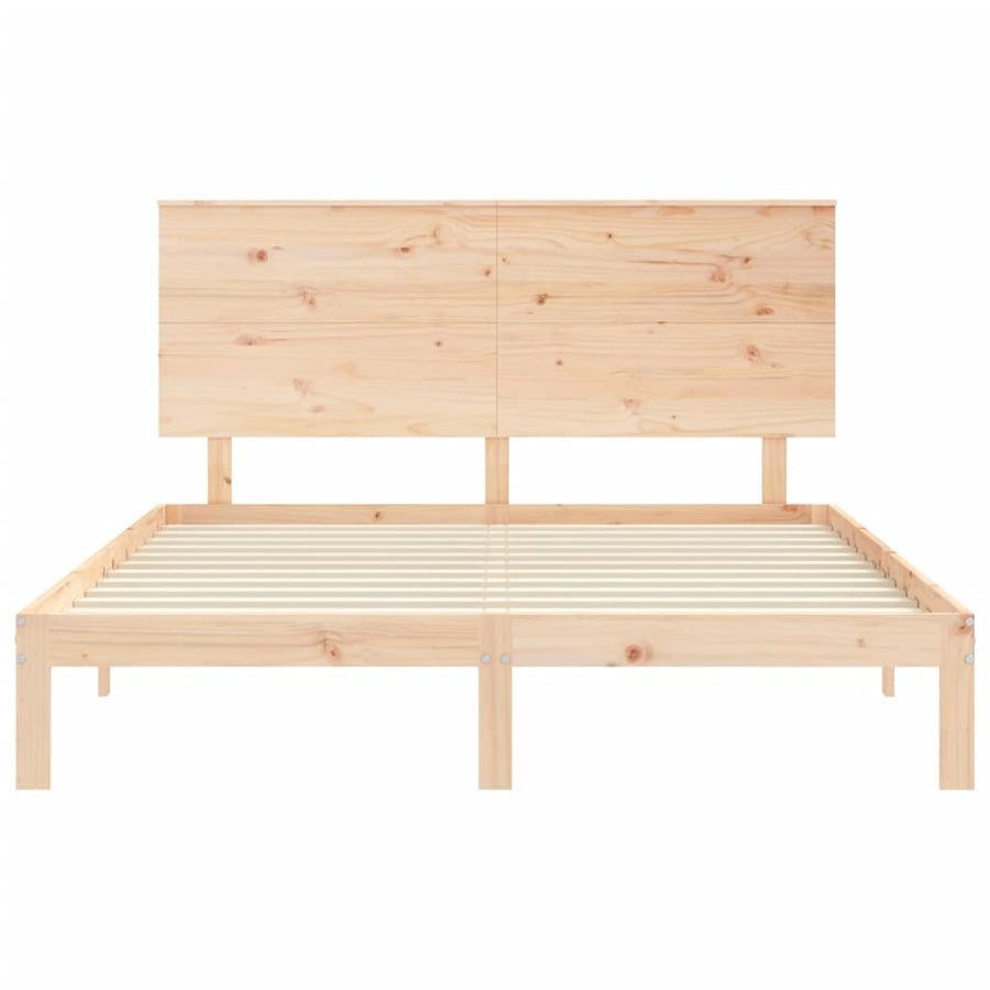 Bedframe Met Hoofdbord Massief Hout 5 Ft King Size 150 x 200 cm Naturel