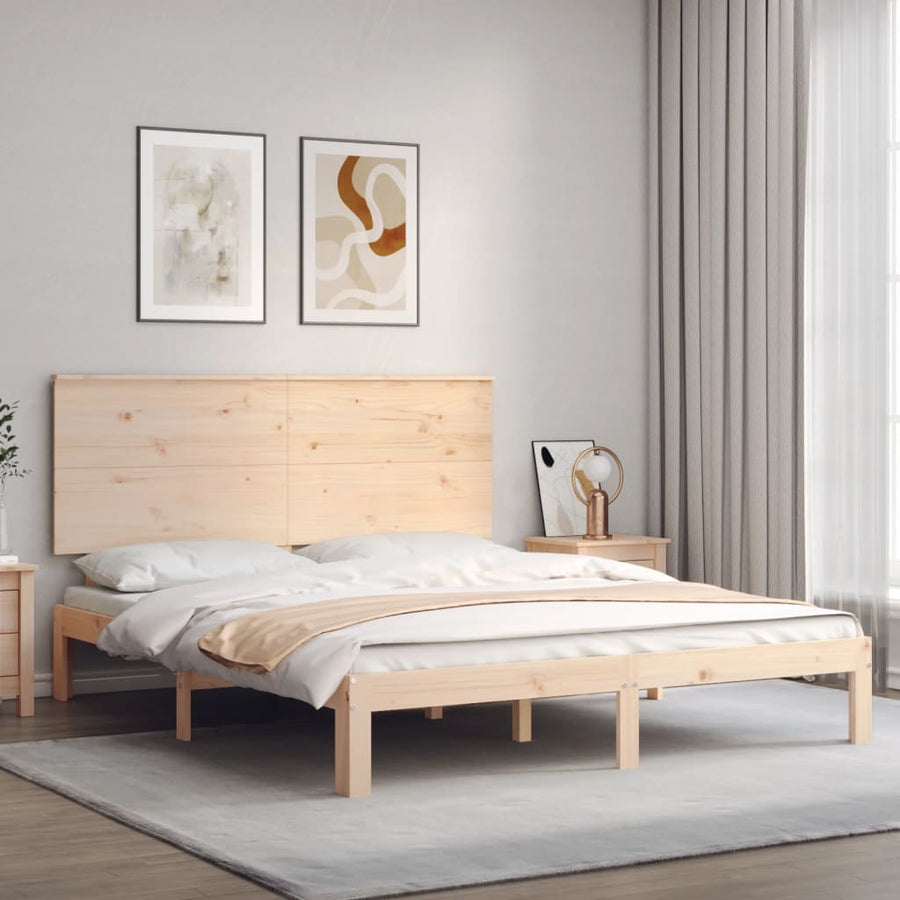 Bedframe Met Hoofdbord Massief Hout 5 Ft King Size 150 x 200 cm Naturel