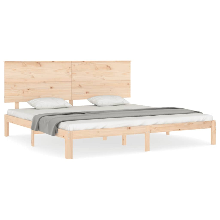 Bedframe Met Hoofdbord Massief Hout 200 x 200 cm Naturel