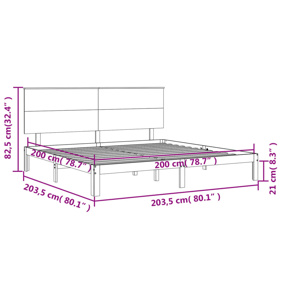Bedframe Met Hoofdbord Massief Hout 200 x 200 cm Naturel
